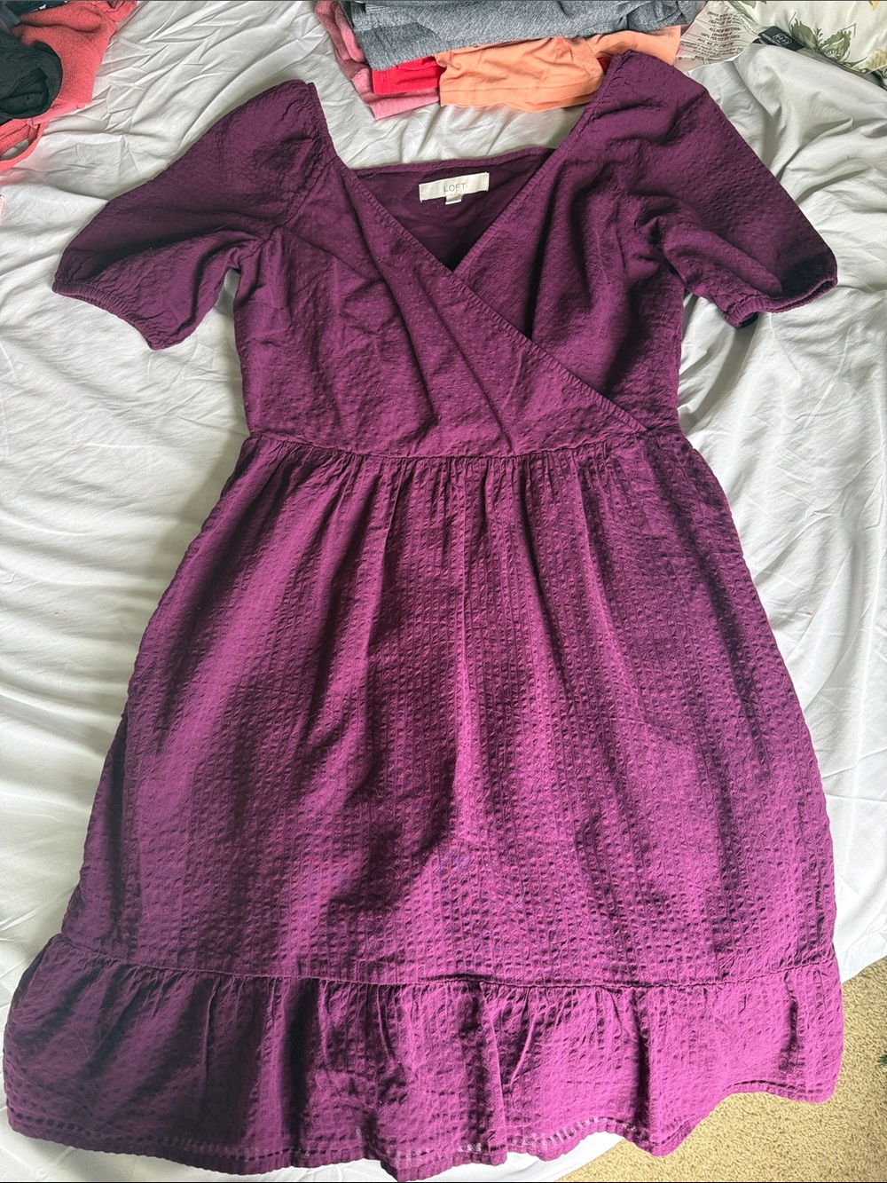 LOFT Deep Plum Textured Wrap Dress